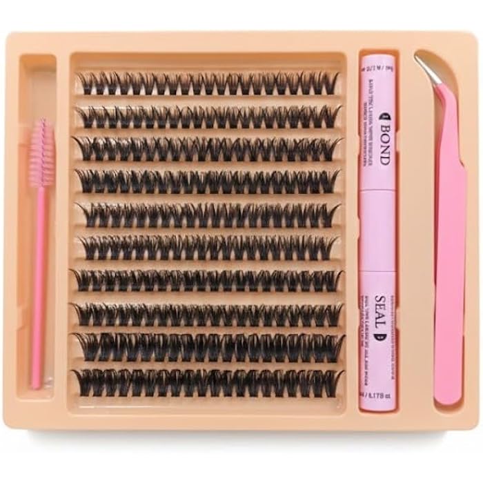 Lash Extension Kit, Individual Lashes with Lash Glue Bond and Seal, 200 Cluster Lashes 8~16mm Natural Look Lash Clusters False Eyelash Extension Kit (MIX) - Image 1